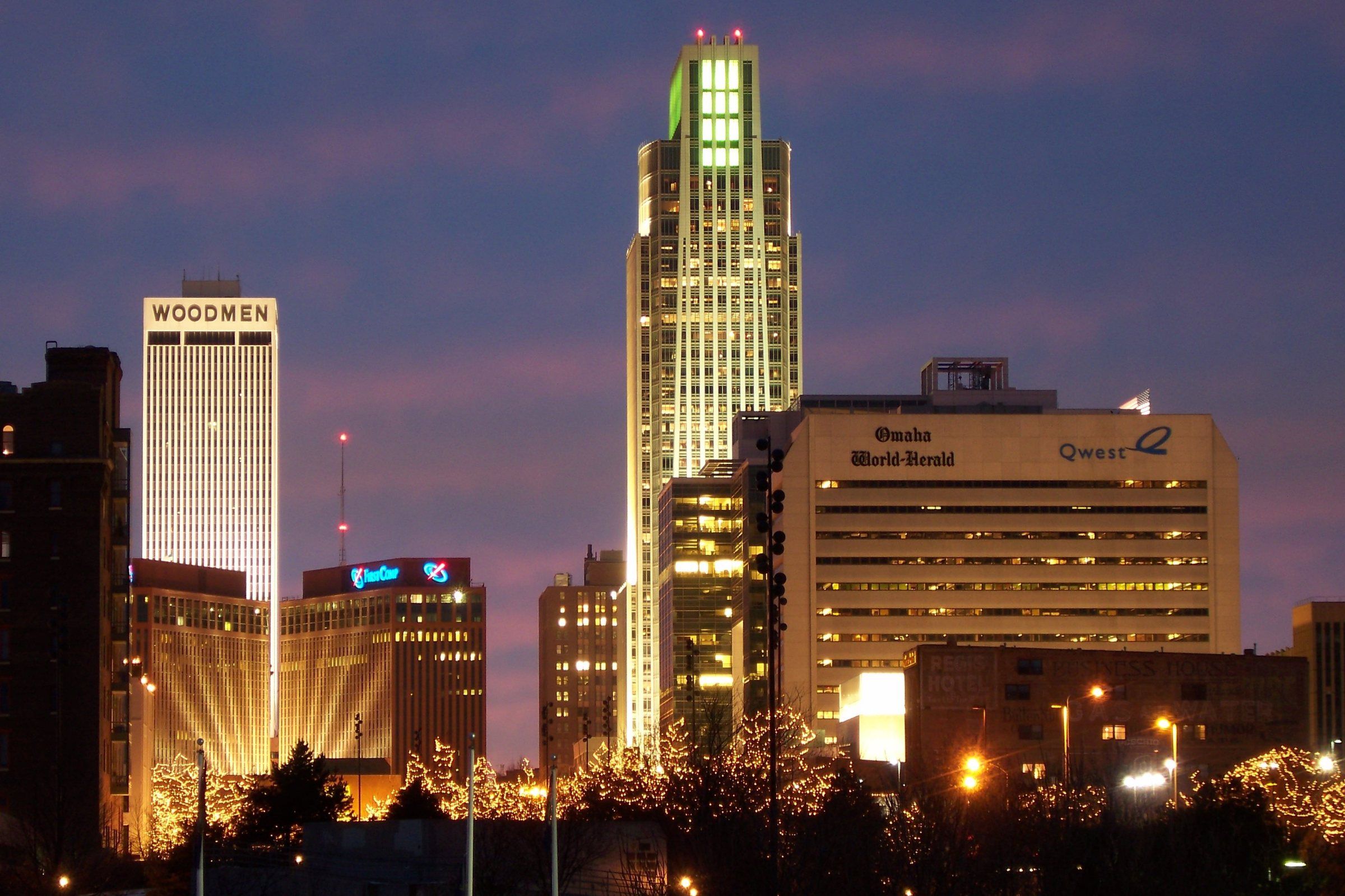 Downtown Omaha at dusk